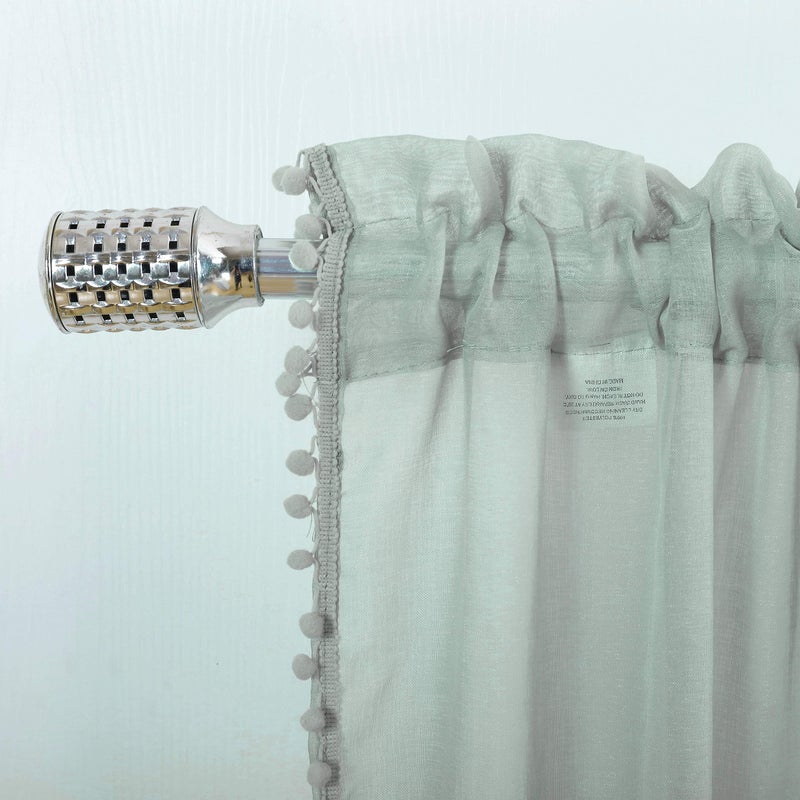 MISS SELECTEX Linen Look Pom Pom Tasseled Sheer Curtains - Rod Pocket Voile Semi-Sheer Curtains for Living and Bedroom, Set of 2 Curtain Panels (52 x 63 inch, Aqua) - Image 5